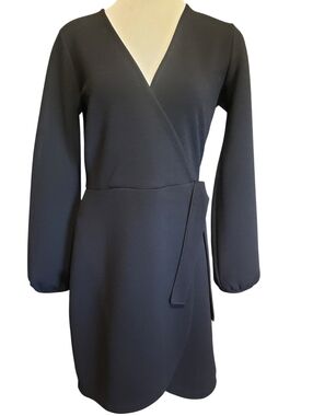 Madewell Womens Black Dress Texture & Thread Side Tie Wrap S Baloon Sleeve Chic
